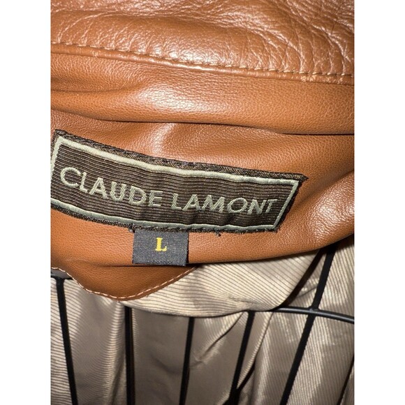 Vtg Claude Lamont Lightweight 100% Brown Leather Zip Jacket Coat Large Braided - Picture 3 of 7